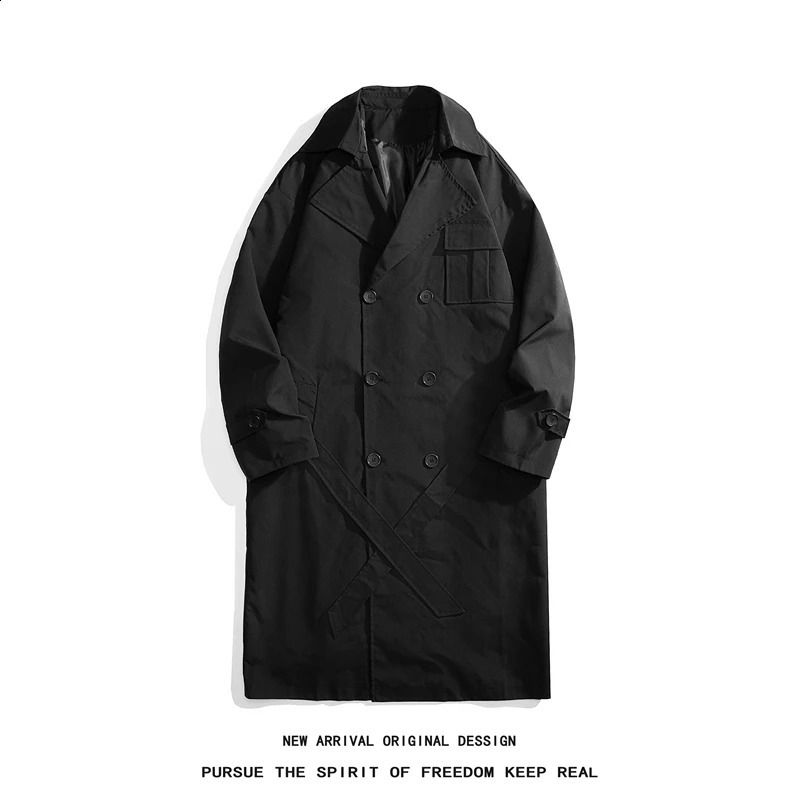 Spring Autumn Long Trench Coat Men Fashion Windbreaker Black Overcoat Zippered Longsleeve Casual Jackets Male Clothes 5XL 250729