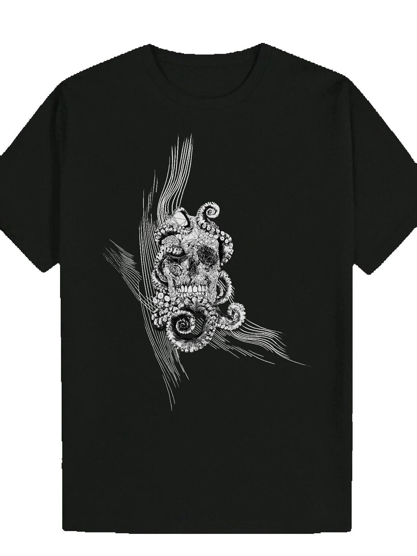 Men's Summer Casual Round Neck Polyester Drawing T-shirt, Dragon Pattern 9c732