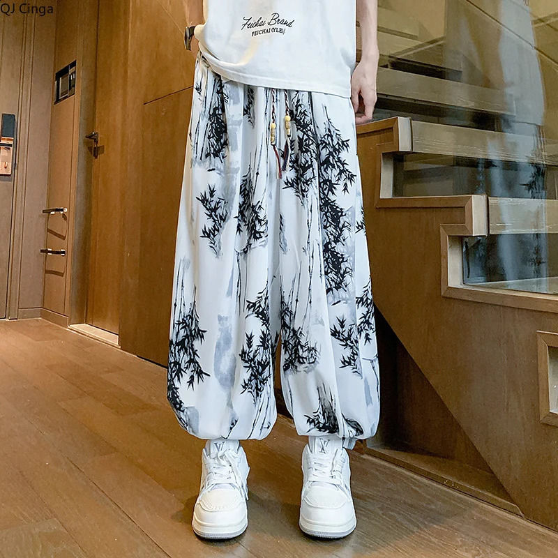 Chinesestyle White Mens Drawstring Lantern Pants Black Casual Trousers Asian Sizes M5XL 250729