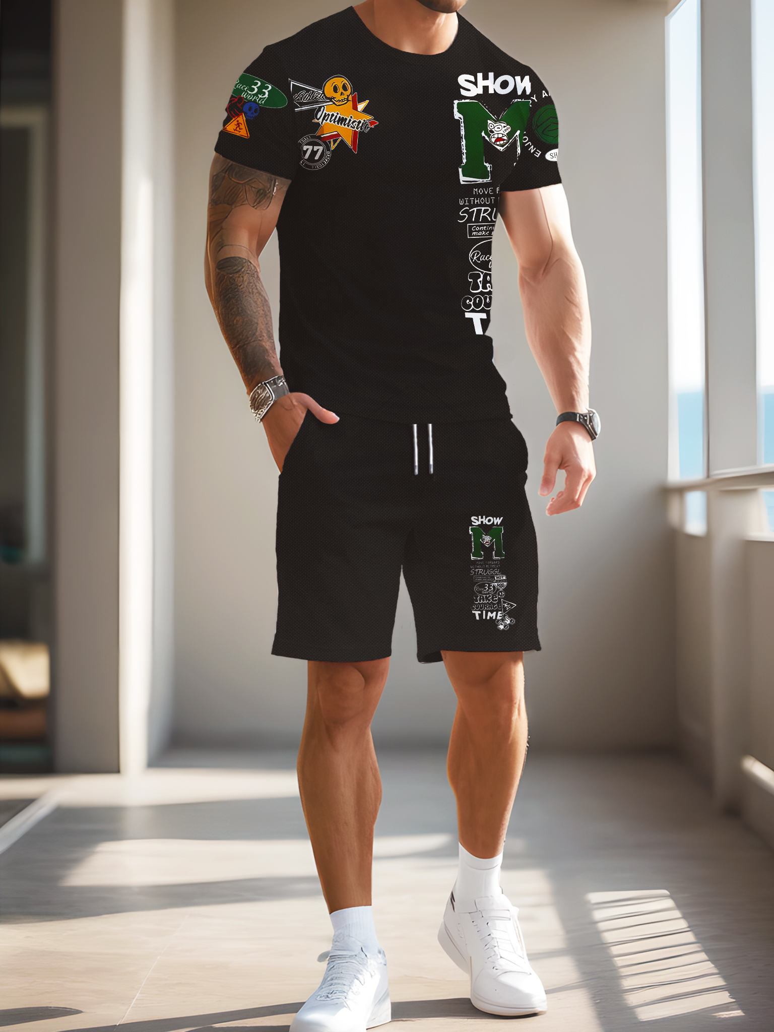 Custom Mens Alphabet Pattern Outfit Ensemble Breathable quick drying fabric - 0863-0882