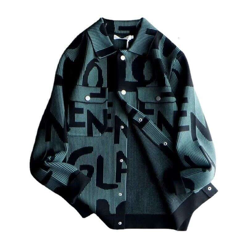 Men's Clothing Autumn And Winter Retro Knitted Cardigan Personalized Letter Lapel Casual Tops Loose Jacket Coat