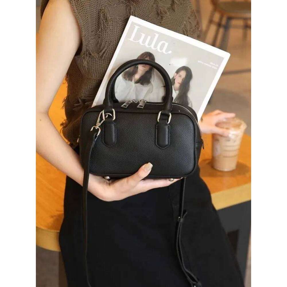 Women Fashion Cowskin Genuine Leather Boston Bag Solid Color Designer Single Shoulder Crossbody Bags Office Ladies Tote Handbag