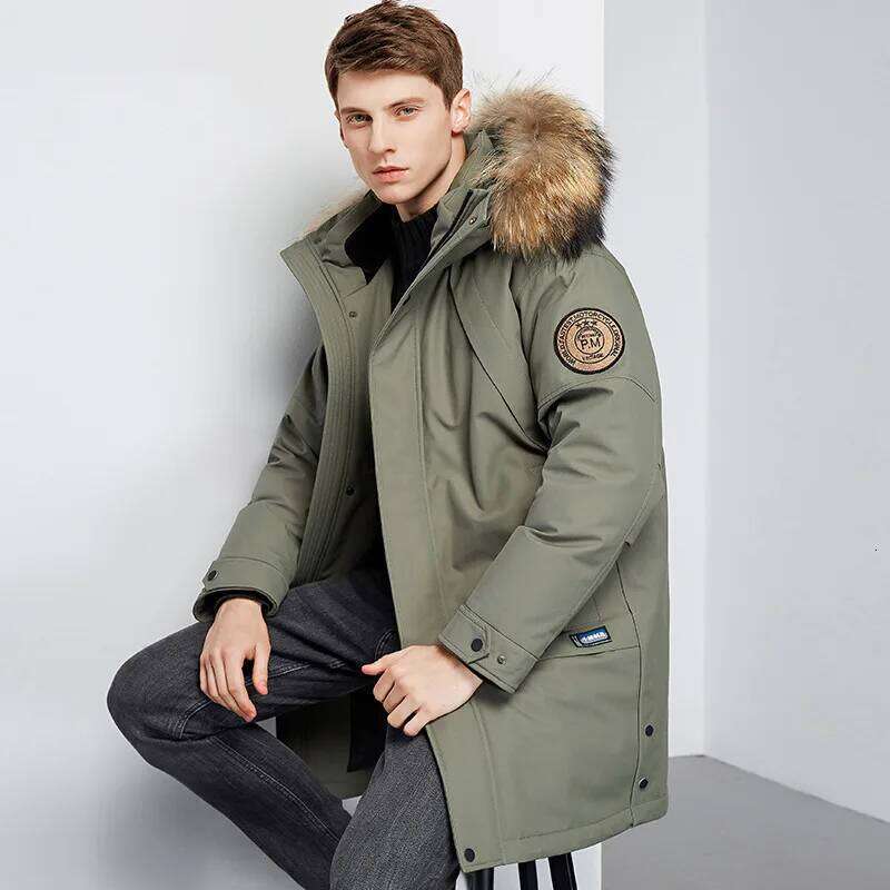 Men's Winter White Duck Down Jacket Warm Mid-Length Hooded Thick Business Plus Size Men Tooling Clothing