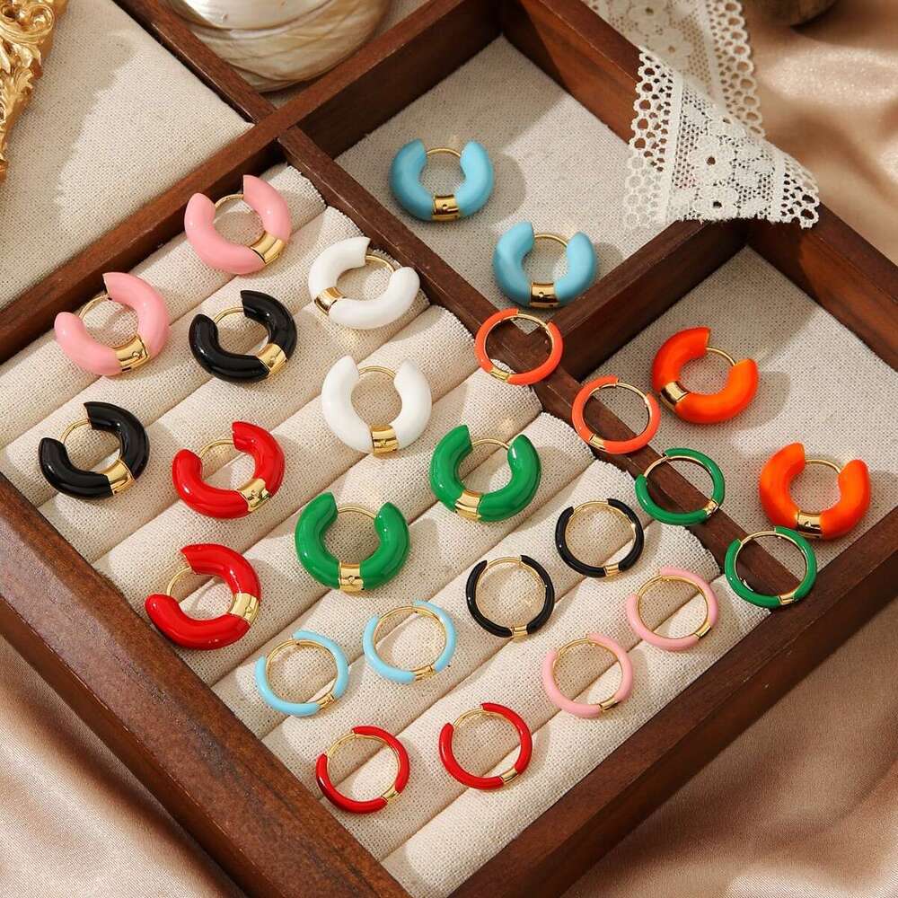 DHcollections Hot Selling Multi-color Oil Drop Circle Stainless Steel Non-fading Earrings Hoop