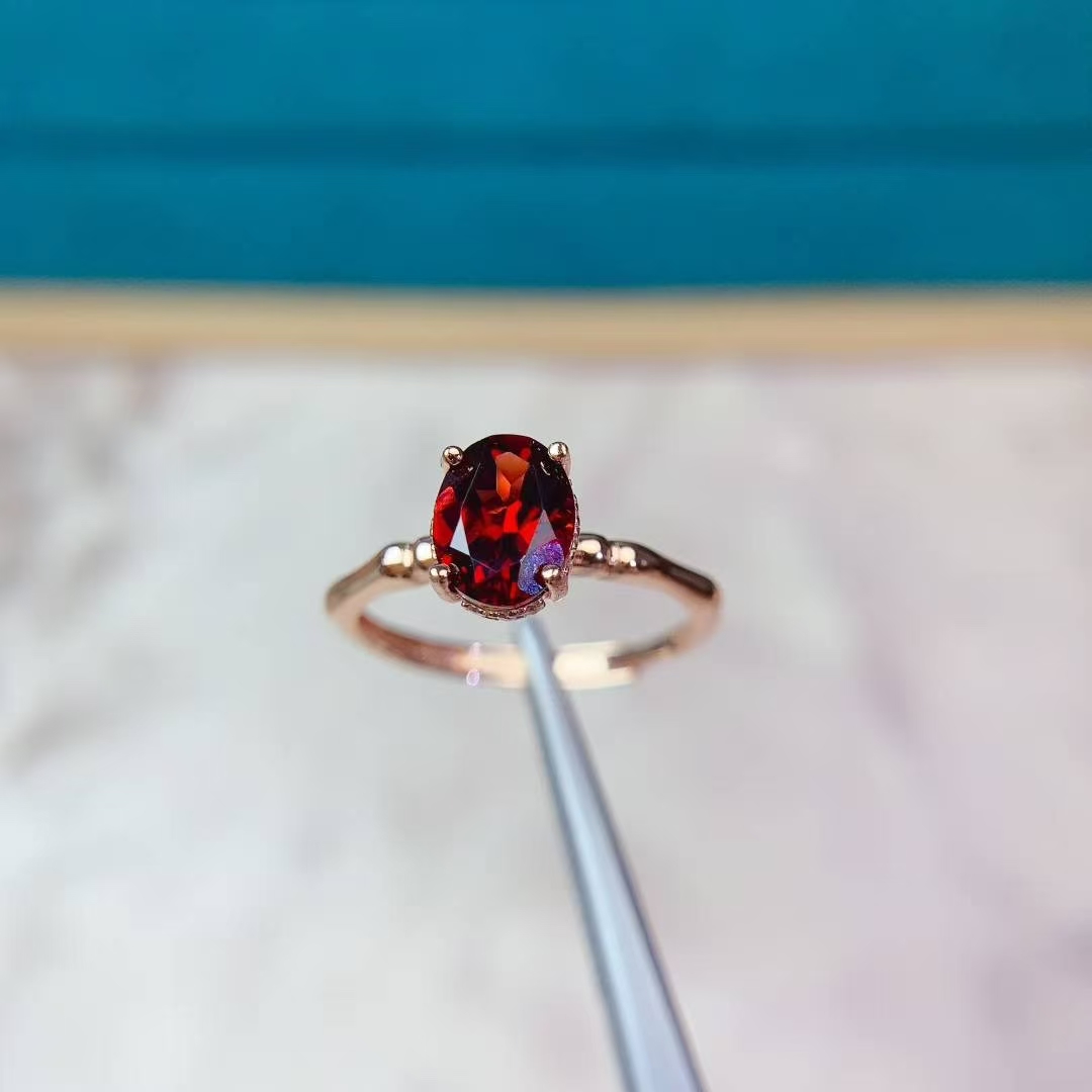Wine Red Garnet Silver Ring 6mm*8mm 1ct Natural Garnet Ring for daily wear Vintage 925 Silver Gemstone Jewelry