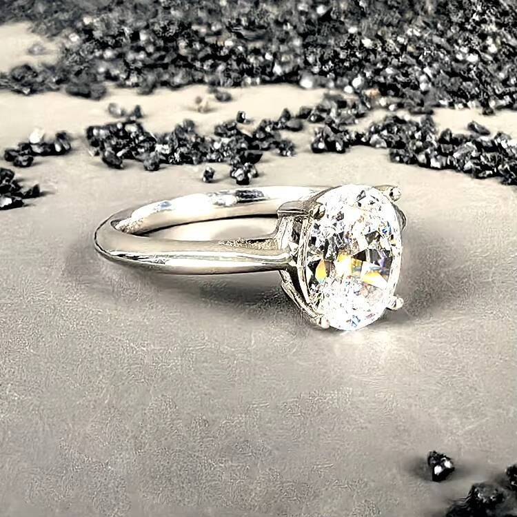 Wholesale Fine Jewelry for Women Fashionable Bling Oval Moissanite Rhodium Plated 925 Sterling Silver Ring for Girls