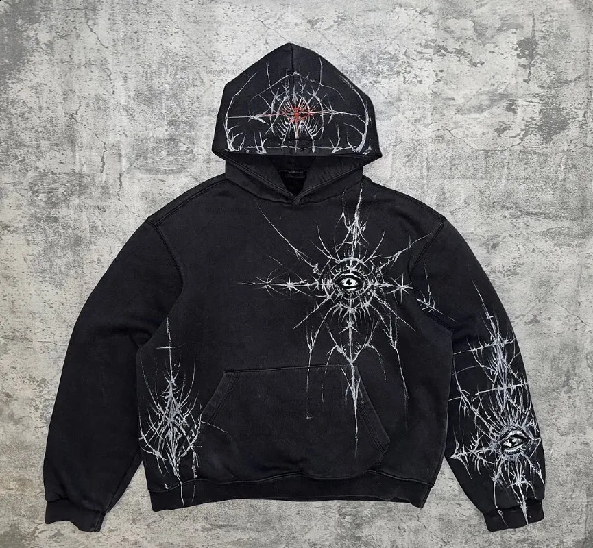 Dark Retro Y2k American Loose Hoodie Women Personality Line n Harajuku Sweatshirt Fashionable Street Casual Clothing Men 250808