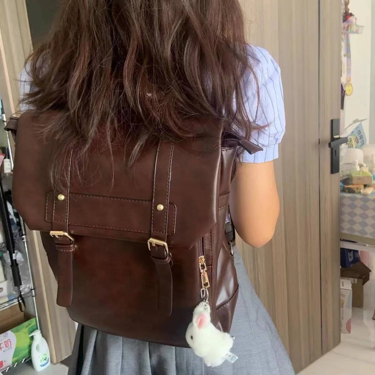 JIAERDI Vintage Brown Jk Backpacks Women High Street Preppy Style Pu Leather Mini Backpack Ladies Haruku Casual School Bag New high-quality