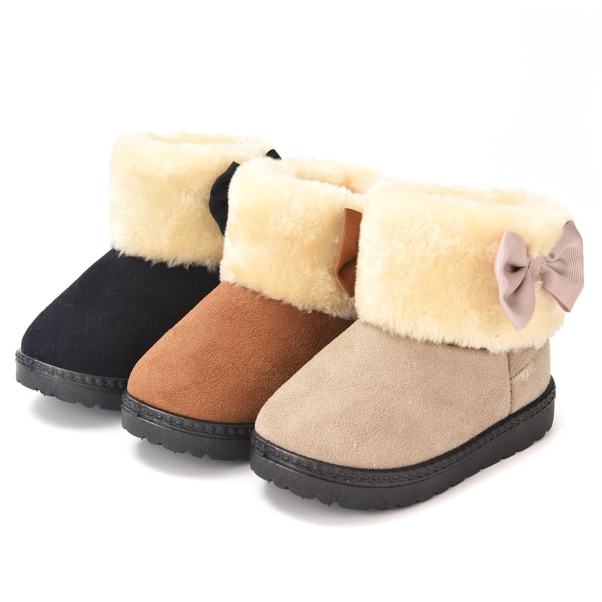 Girls Snow Boots Winter Warm Kids Cotton Shoes Toddler Suede Anti Slip Sneakers Cutefeet Bowknot Princess Short Boots Plush Children Shoes Sizes 20 - 