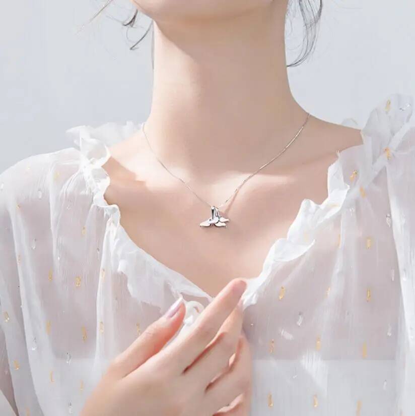 Sterling Sier Double Whale Tail Choker Necklaces & Pendants For Women Flyleaf Creative Lady Fine Wedding Party Jewelry