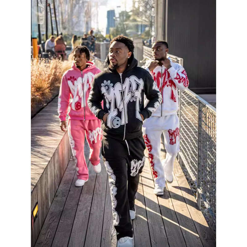 Trendy 2024 Autumn Winter New High Printed Hooded Hip Hop Street Style Casual Sweatshirt Set