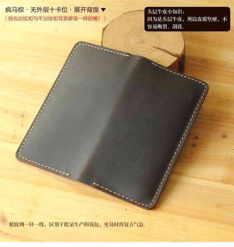 Handmade Vintage Crazy horse Genuine Wallet men Leather long wallet clutch male purse clips money bag