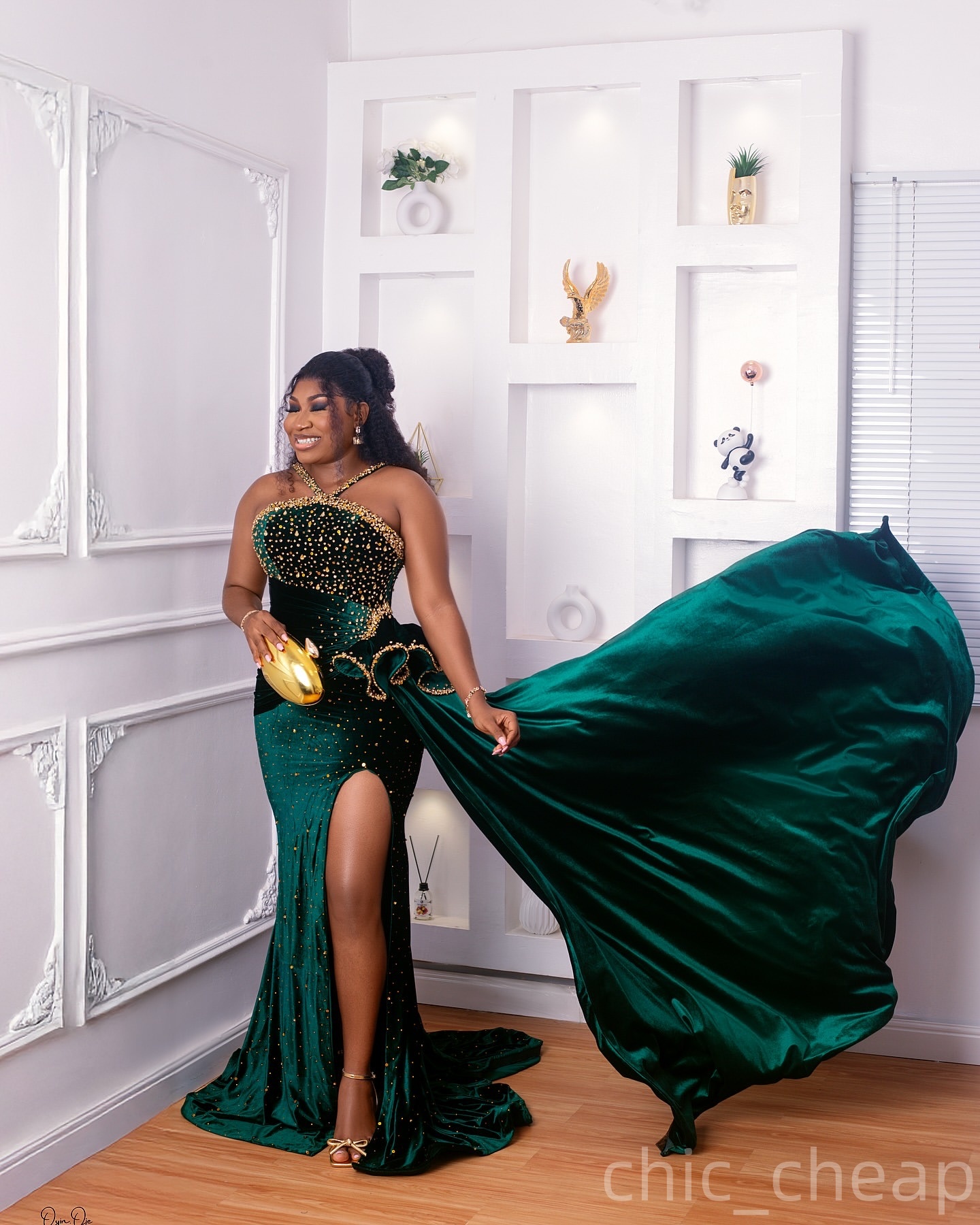 Dark Green Mermaid Prom Dresses 2025 Crystals Beaded Velvet High Split Evening Formal Party Second Birthday Engagement Gowns Plus Size Dress For Speci