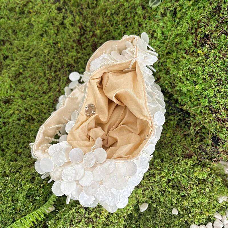 Fashion Shell Beaded Handmade Single Shoulder Rhinestone Pearl Diagonal Hand Armpit Women's Wedding Party Bag