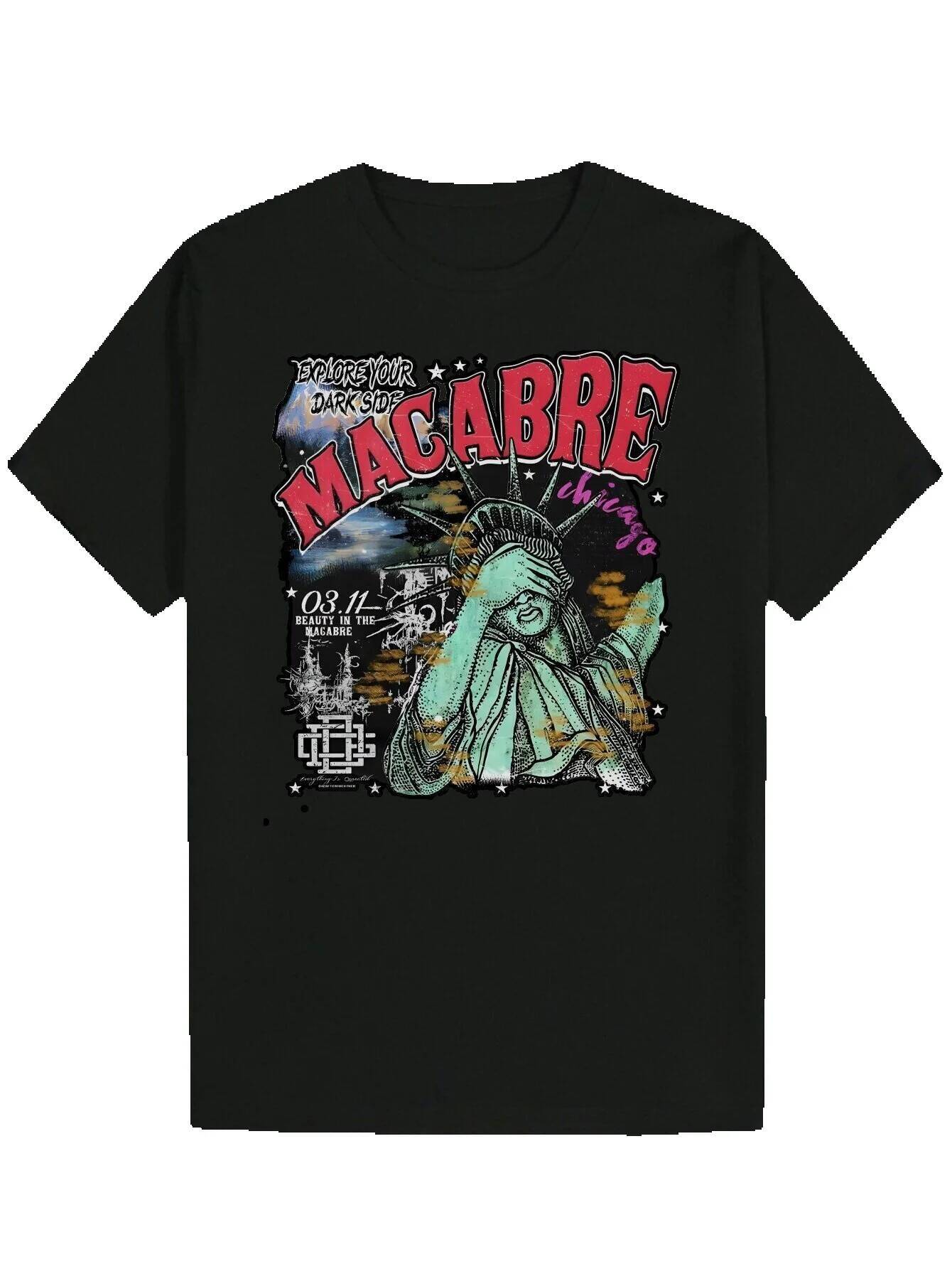 Men's Casual Polyester 'Explorer' Pattern Design, Round Neck, Short Sleeve, Summer Wear, Regular Fit, Black with Colorful Print, Everyd