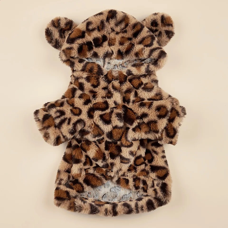 Pet Hoodie For Small Medium Dogs Leopard Dog Hoodie With Ears Plush Dog Clothes Pet Apparel 250806
