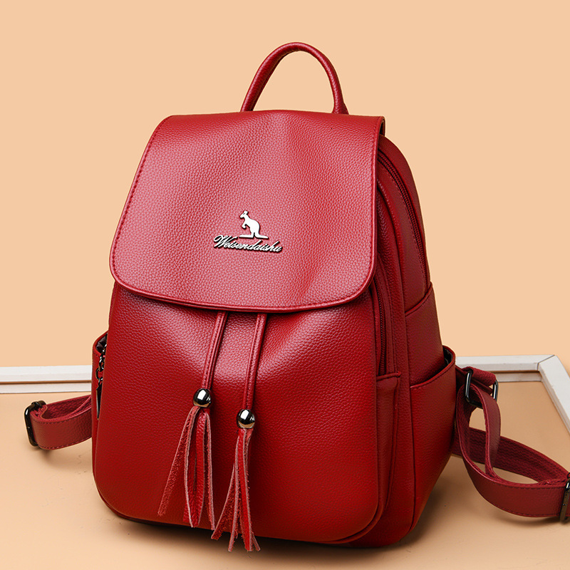 Fashion Tassel for Women 2025 New Versatile Large Capacity Soft Leather Student School Bag Commuter Travel Backpack ddmymoon