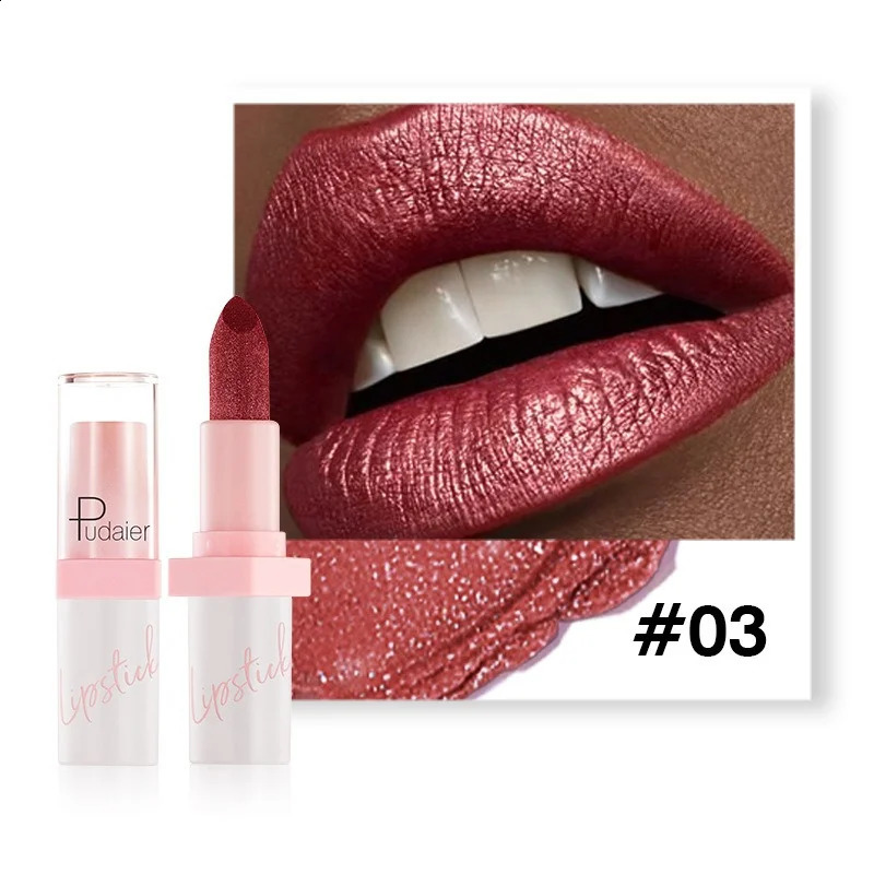 10color Shiny metallic pearlescent lipstick Waterproof Long Lasting Diamond Lipstick Non Stick Red Pink Lip Tint Makeup Cosmetic 250809