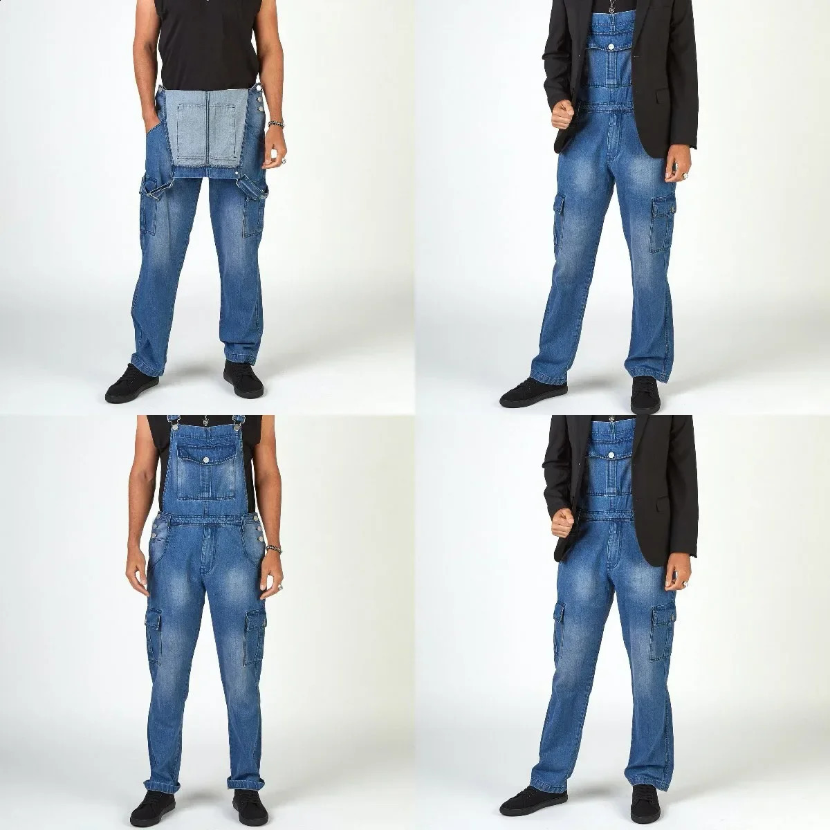 Mens Overalls Pockets Jeans Jumpsuit Autumn 2025 Men Casual Long Denim Pants Slim Splice Straight Rompers 250729