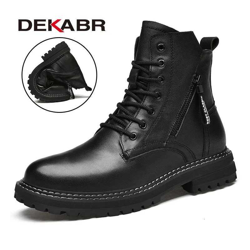 DEKABR Luxury Brand Winter Men Boots With Fur Lace Up Zipper Soft Leather Boots Men Youth Casual Boots Wear-Resistant Men Boots W250811