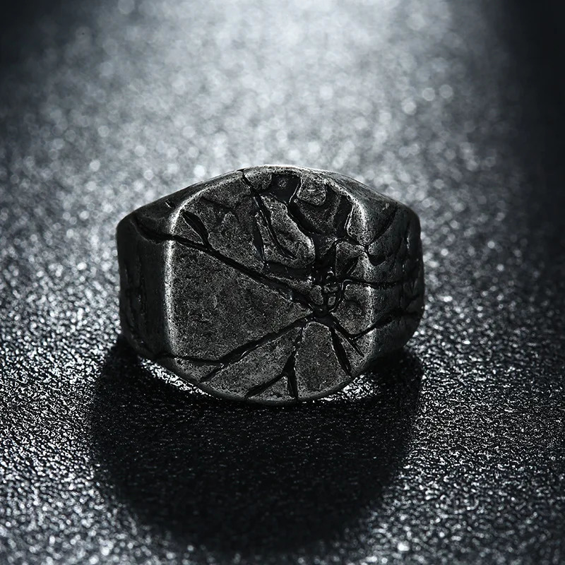 Retro Cracking Rock Large Ring For Men Silver Color Punk Gothic Ring Handmade Jewelry Biker Accessories Domineering Gift For Man 250805