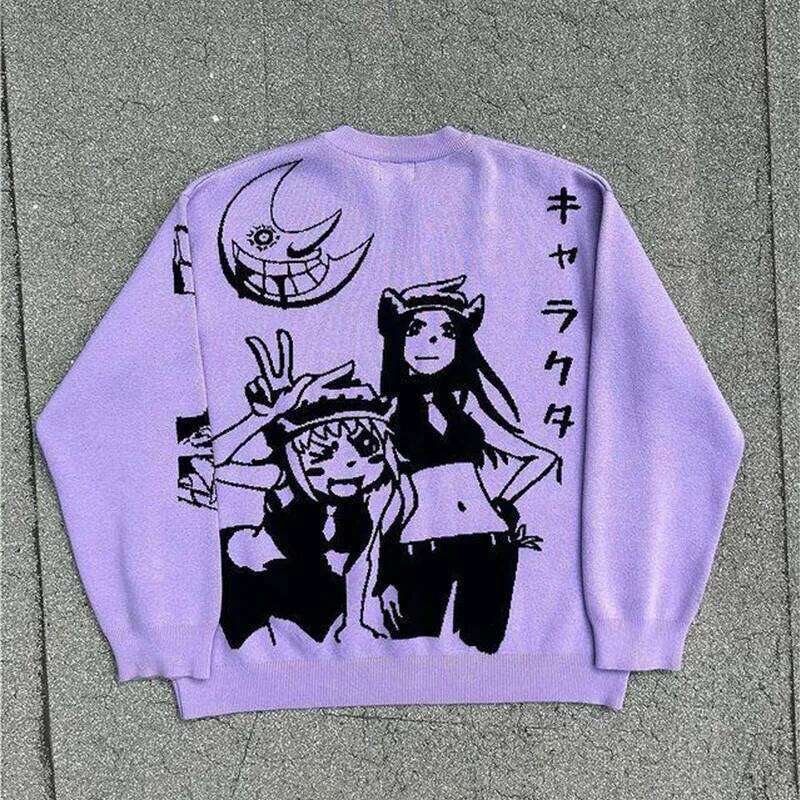 Haruku fashion men's women's couple fall and winter sweater Y2K retro 90s gothic fitted round neck tops clothing 2023 new