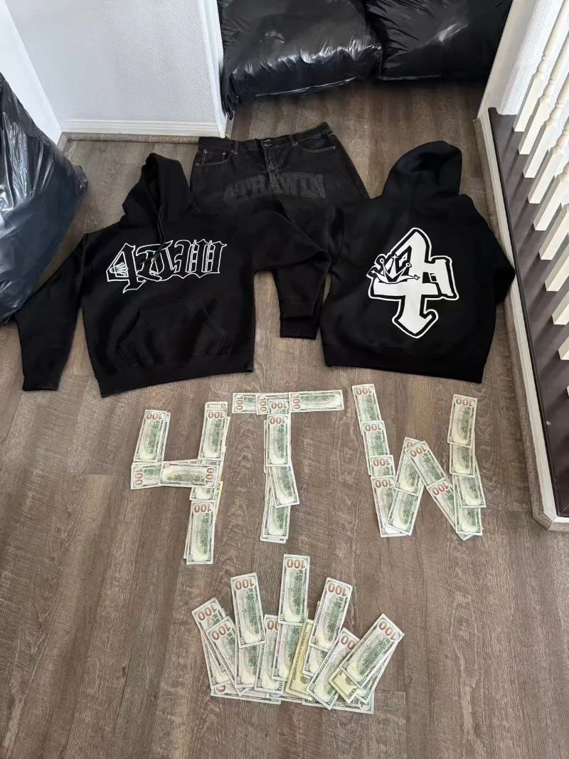 Harajuku streetwear men clothing Set style American letter print sportswear fashionable loose casual couple set 250809