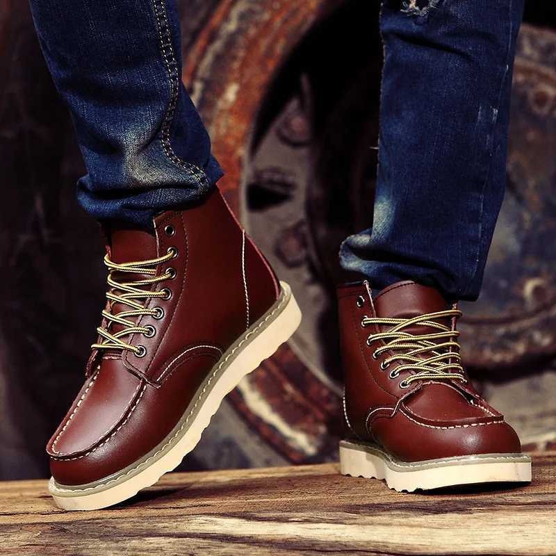 Mens High Top Boots Luxury Leather Boots Fashion Motorcycle Boot Lace Up Platform Boots for Men Plush Warm Winter Boots W250811