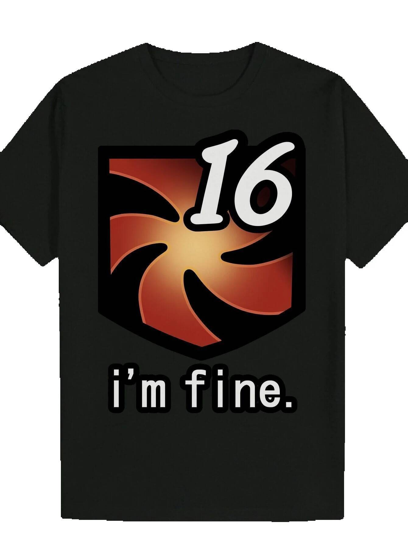 Men's Humorous Graphic T-Shirt "I'm Fine" & Flame Design, Casual Black Short Sleeve T-Shirt, Polyester, Machine Washable - Perfect