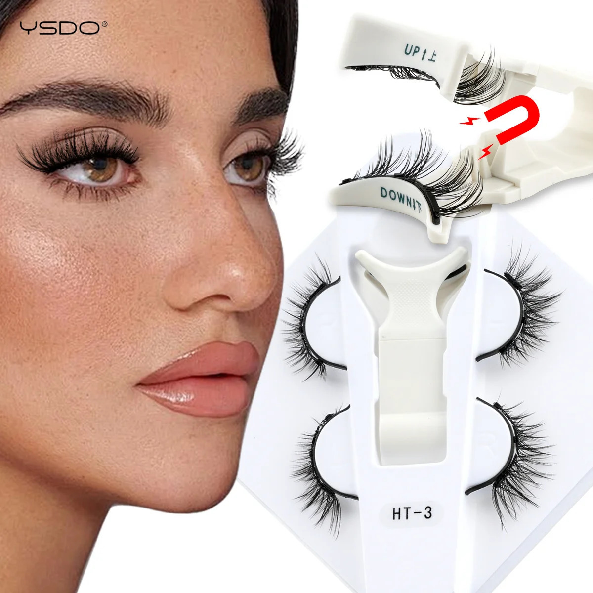 YSDO Magnetic Eyelashes Set 1/2 Pair Reusable No Glue Needed False Eyelashes with Magnetic Tweezers 3D Faux Lashes Makeup Tool 250805