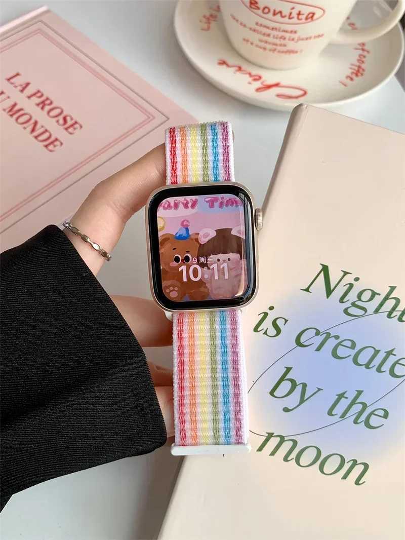 Nylon Loop Strap for Apple Watch Band 10 46mm 49mm 44mm 40mm 45mm 41mm Sport Pride Bracelet iWatch Bands Series 9 8 SE 7 6 5 4 3 W250811