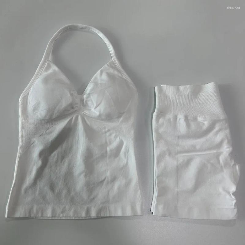 Women's Tracksuits Gym Set Women Two Piece Backless Tank Tops High Waist Scrunch Seamless Shorts Sport Suit Sportswear Workout