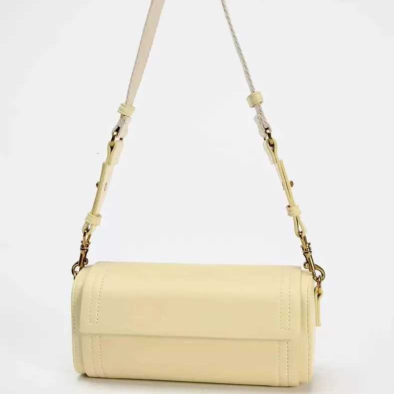 Autumn New Womens Bag Vanilla Yellow Flip Cover Versatile Commuting Cylindrical Bag Cylindrical Shoulder Crossbody Bag Z250811