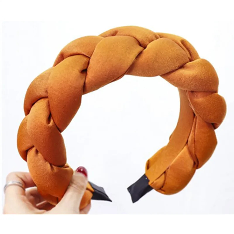 Winter/Autumn Women Thick Braids Headband Solid Adults Headdress Silk Fabric Padded Hairband Wide Hair Hoop Women Hair Ornament 250805