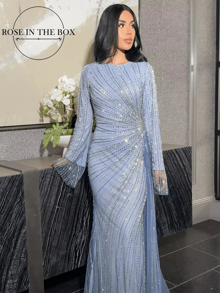 Saudi Arabia y Long Sleeve Evening Dresses Beaded Mermaid Muslim Party Dress Customized Dubai Prom 250811