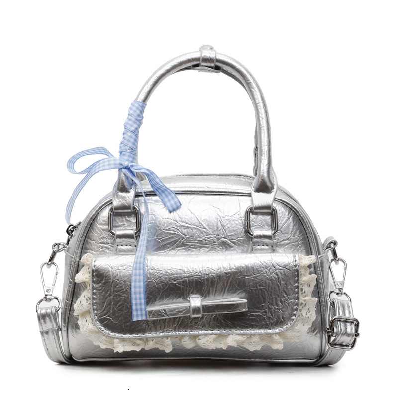 Korean Style Fashion Bowknot Handheld Boston Simple Niche Versatile Small Square Lace Trim Bowling Bag ddmymoon