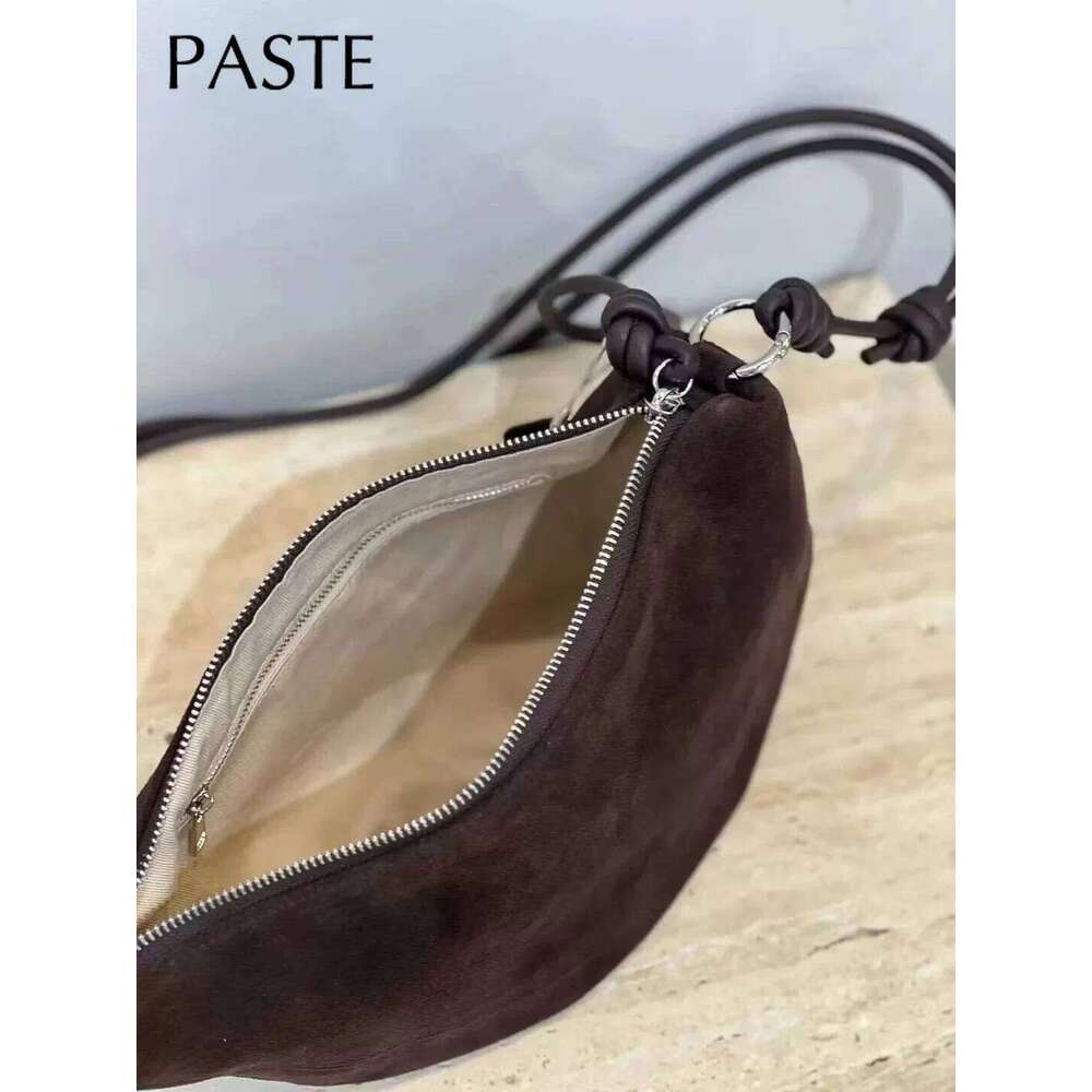 New High-end Soft Lambskin /matte Suede Leather Half Moon Pea Shape Saddle Green Coffee Women Shoulder Crossbody Bag