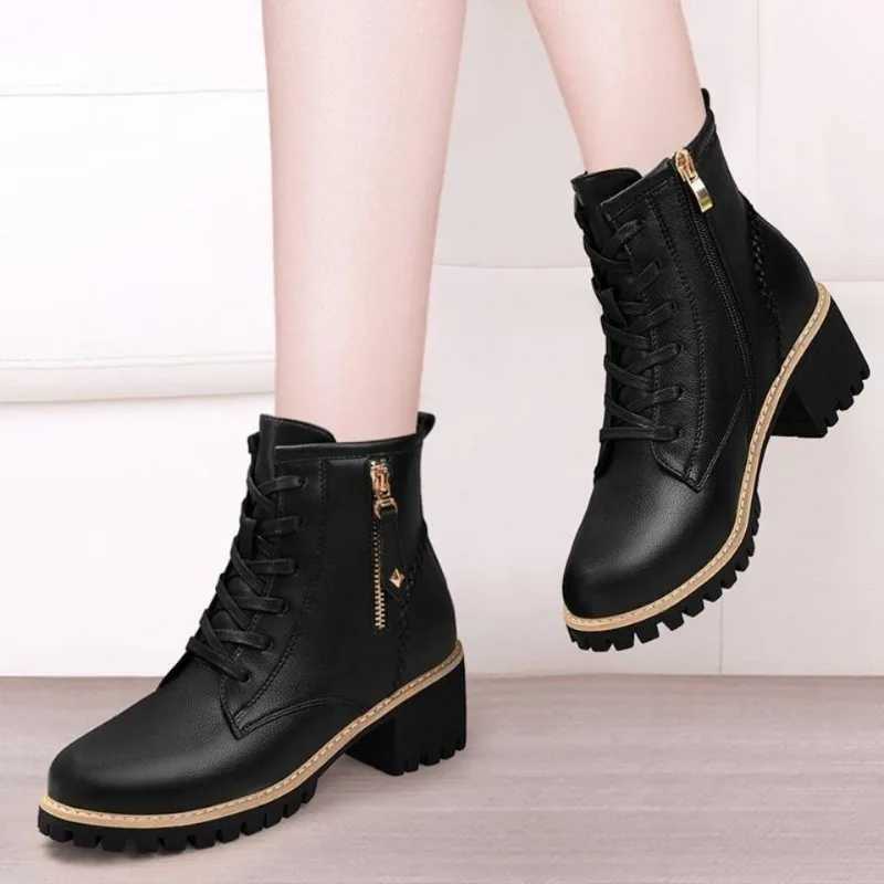 2024 Autumn British Wind PU Leather Thick Fur Women Ankle Boots Ladies Short Boots Motorcycle Shoes W250811