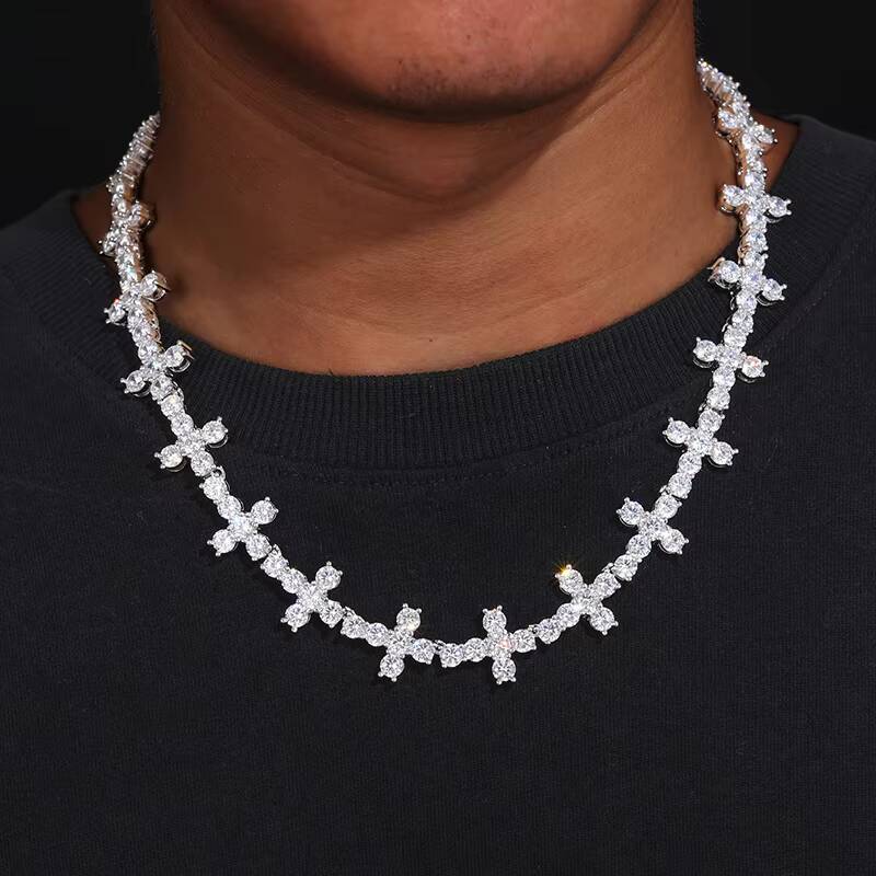 Hot selling high quality custom luxury jewelry; mini cross hip hop diamond Cuban tennis chain necklace for men and women