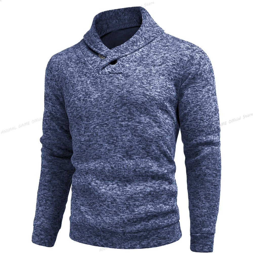 Autumn Long Sleeve Turtleneck Sweatshirts Button Solid Color Pullover Men Winer Breathable Sweaters Lapel Oversize Sweater 250809