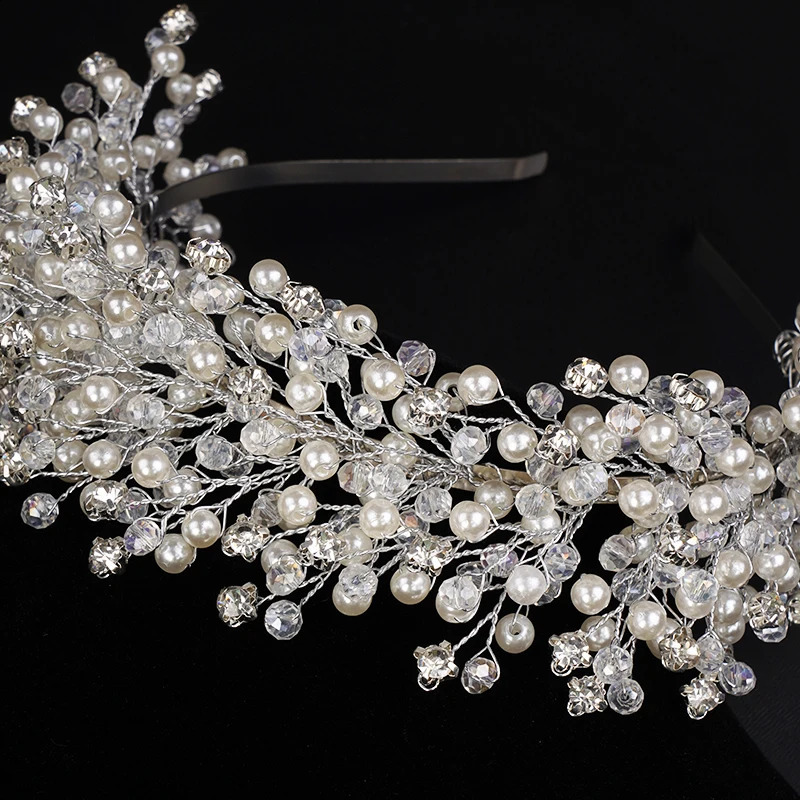 Elegant Pearl Bridal Crown Headpieces Crystal Wedding Hair Accessories Jewelry Handmade Women Headdress Tiaras 250804