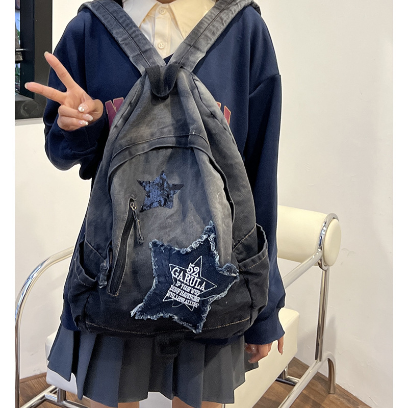 New style casual gradient denim backpack retro washed canvas backpack large capacity backpack designer bag designer backpack women's bag