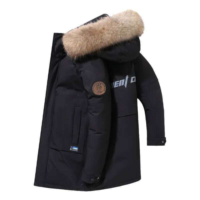 Winter Men's Jacket High Quality Long Thickened Warm Fur Collar Hooded Parka Men High-end Fashion White Duck Down Coats