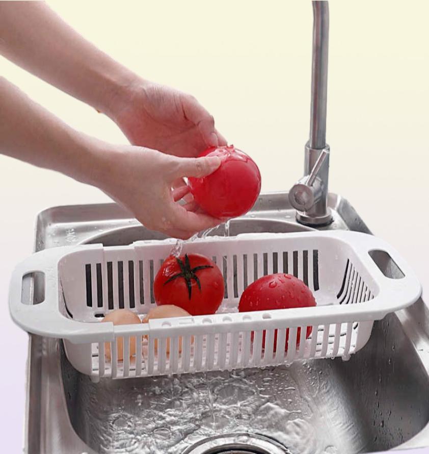 Retractable Kitchen Foldable Sink Drainer Plastic Filter Dish Rack Flexible Drain Basket Drainer Folding Vegetable Drain Basket 211314144