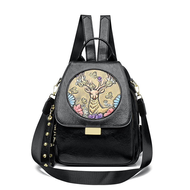 National Style Embossed Women, New Lightweight Multi-Functional Small Backpack for Travel, Leisure, and Students ddmymoon