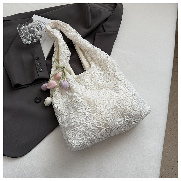 Minimalist Fashion Single Shoulder Floral Lace Summer Gentle Fairy Large Capacity Lazy Style Hollow Commuter Tote Bag ddmymoon