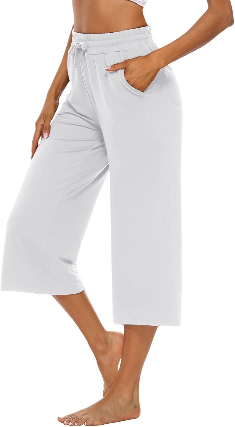 Capris for Women Casual Summer Loose Comfy Drawstring Wide Leg Capri Pants with Pockets