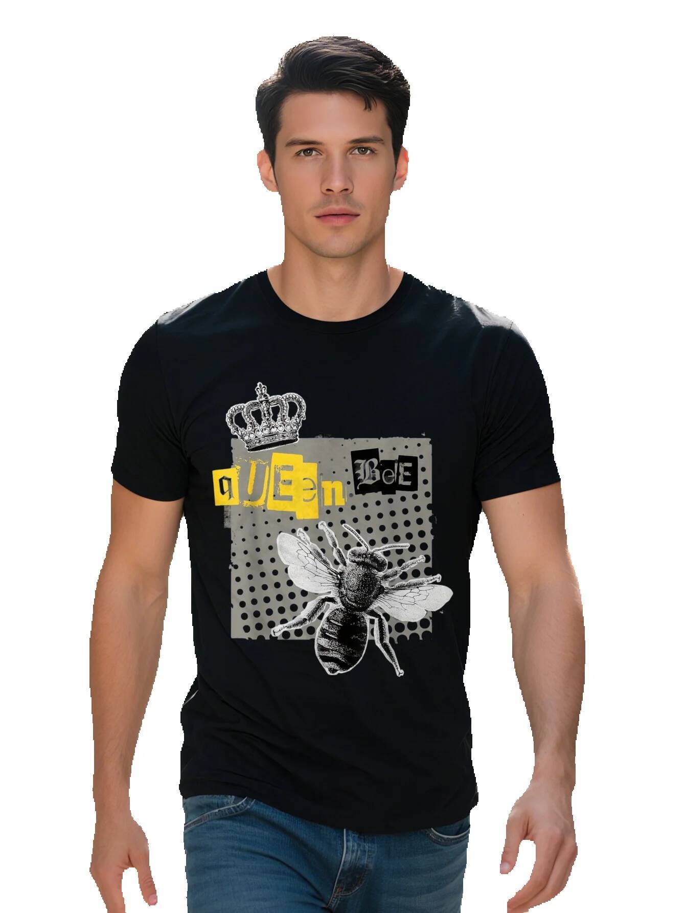 Men s Queen Graphic T Shirt Cotton Funny Beehive Design with Crowned Bee Honeycomb Pattern Casual Short b3ab9 00e82