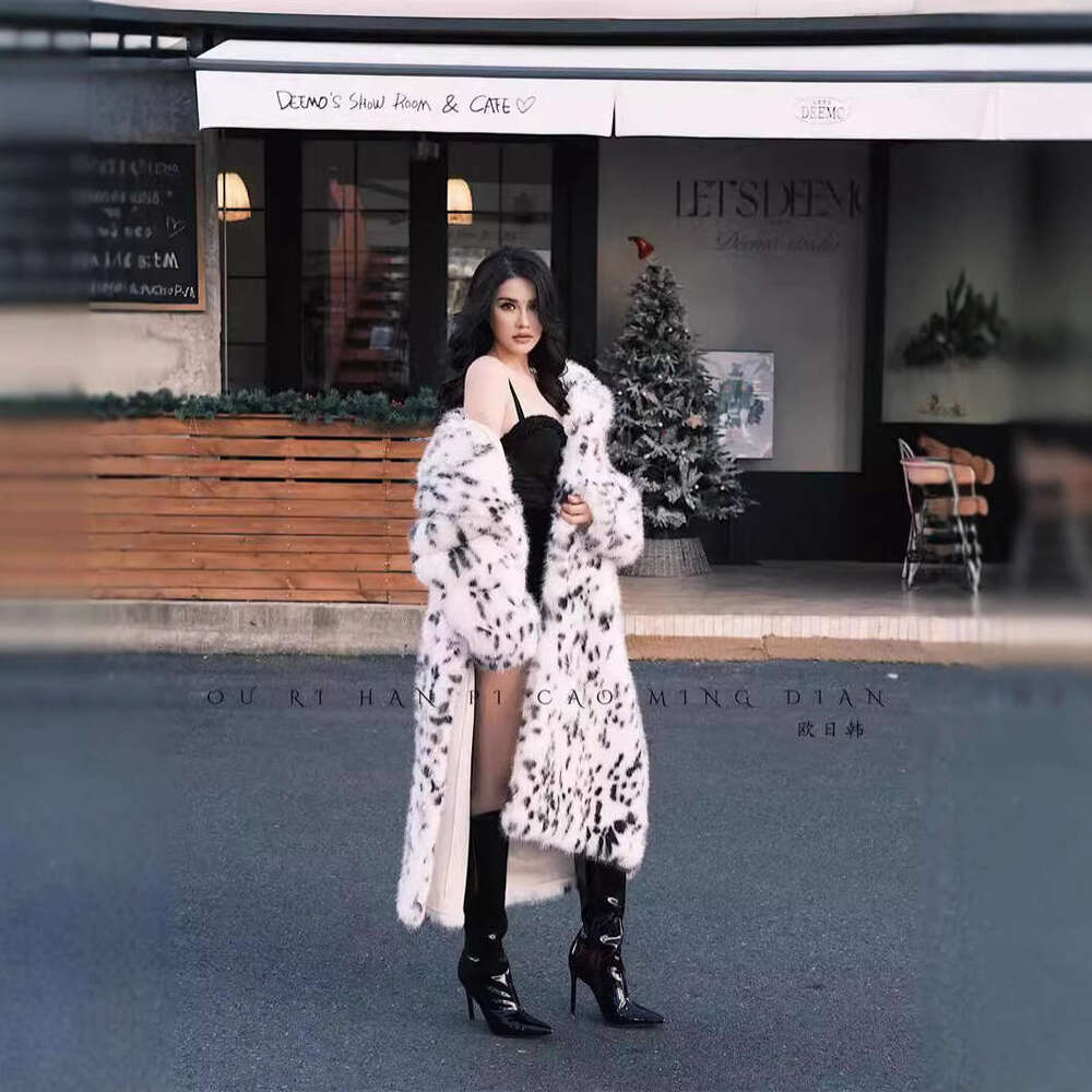 Best-selling fox-like fur coat for women, thickened eco-friendly fur, long leopard print suit collar fur coat, European and American style