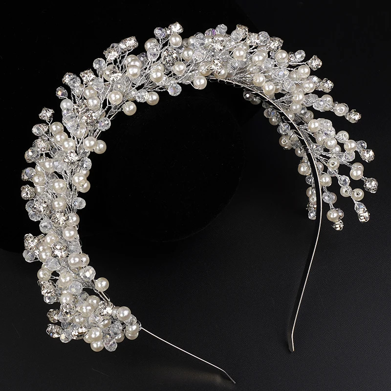 Elegant Pearl Bridal Crown Headpieces Crystal Wedding Hair Accessories Jewelry Handmade Women Headdress Tiaras 250804
